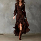 Loredana - Women's Lace Trim Bishop Sleeve Boho Maxi Dress 1