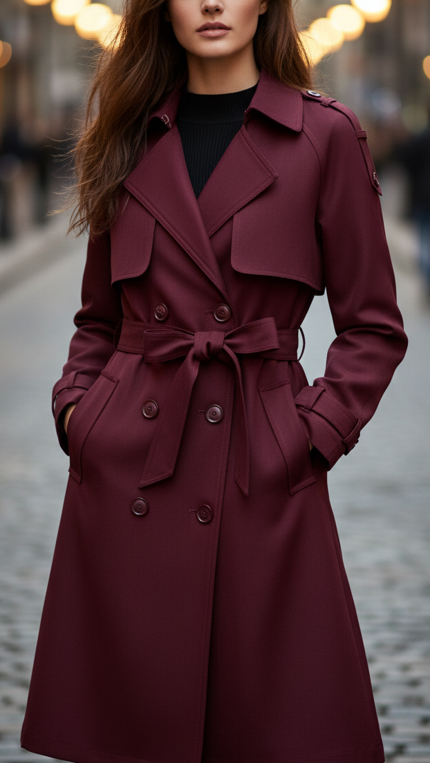Lorraine - Women's Double-Breasted Belted Trench Coat