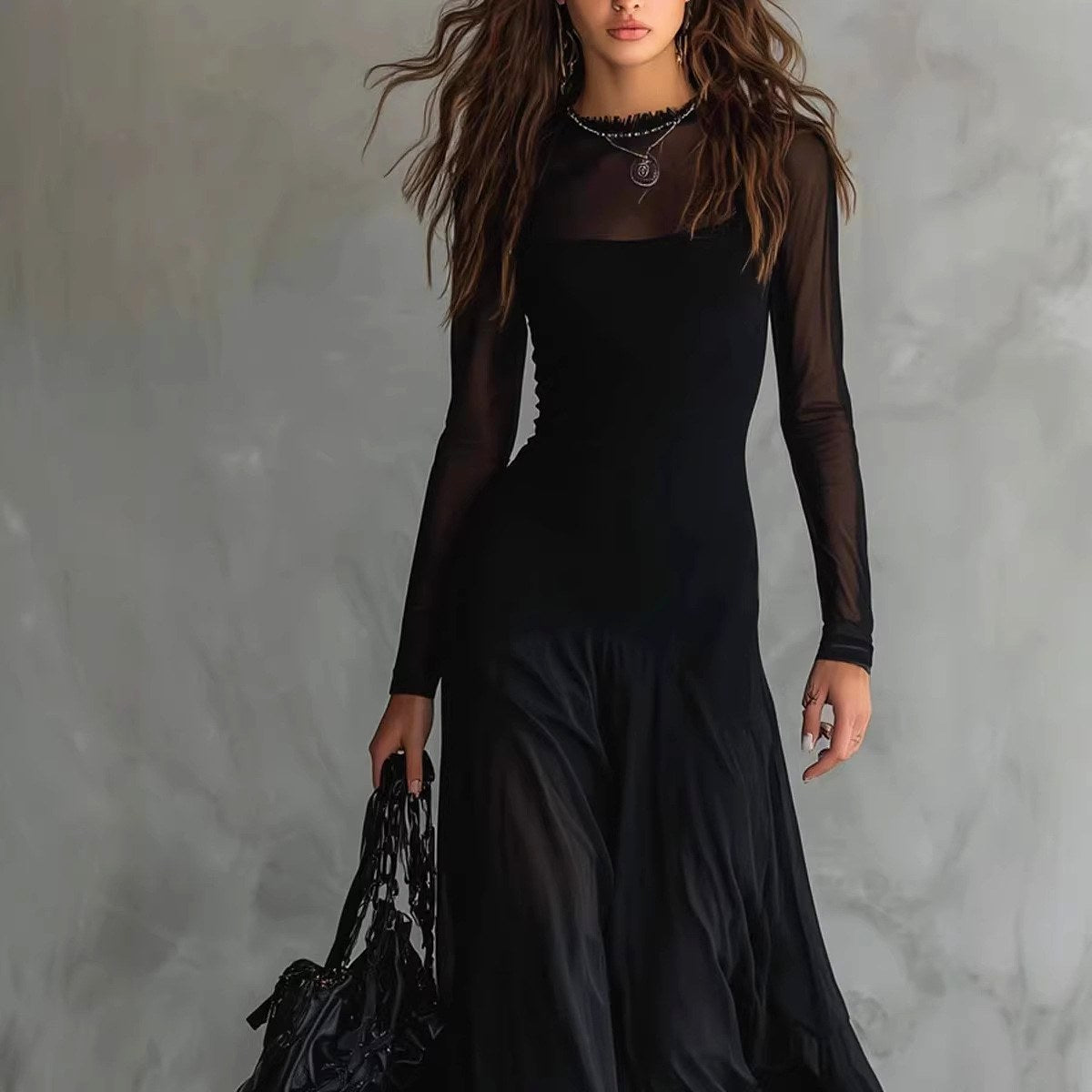 Lotta - Women's Sheer Long Sleeve Flowing Maxi Dress 2