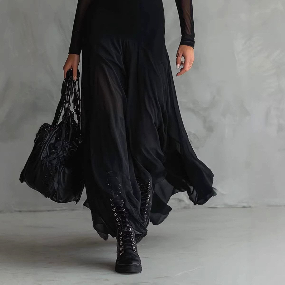 Lotta - Women's Sheer Long Sleeve Flowing Maxi Dress 3
