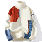 Lucas - Men's Patchwork Turtleneck Sweater with Cable-Knit Panels