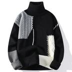 Lucas - Men's Patchwork Turtleneck Sweater with Cable-Knit Panels