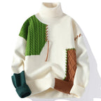 Lucas - Men's Patchwork Turtleneck Sweater with Cable-Knit Panels