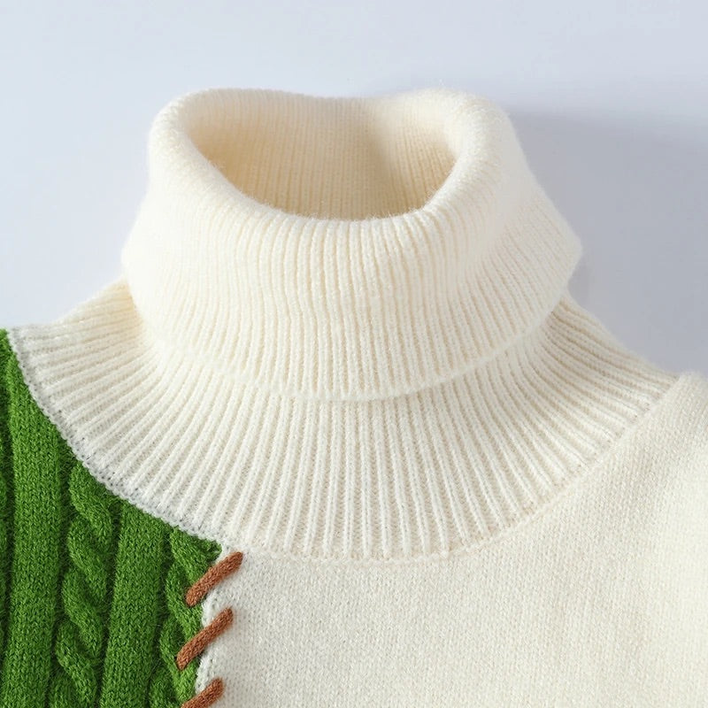 Lucas - Men's Patchwork Turtleneck Sweater with Cable-Knit Panels