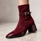 Lucia - Women's Suede Ankle Boots with Patent Toe 