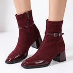 Lucia - Women's Suede Ankle Boots with Patent Toe 