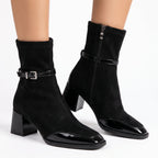 Lucia - Women's Suede Ankle Boots with Patent Toe 