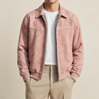 Lucian - Men's Distressed Leather Bomber Jacket with Ribbed Cuffs