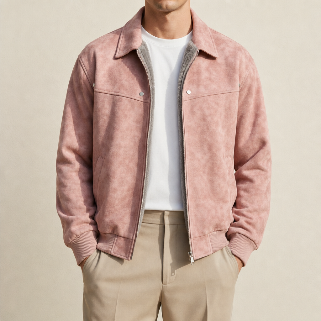 Lucian - Men's Distressed Leather Bomber Jacket with Ribbed Cuffs