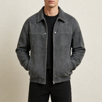 Lucian - Men's Distressed Leather Bomber Jacket with Ribbed Cuffs