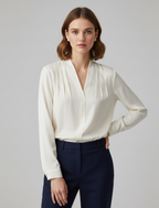 Lucille - Women's Puff Sleeve Satin Blouse with Tailored Waist