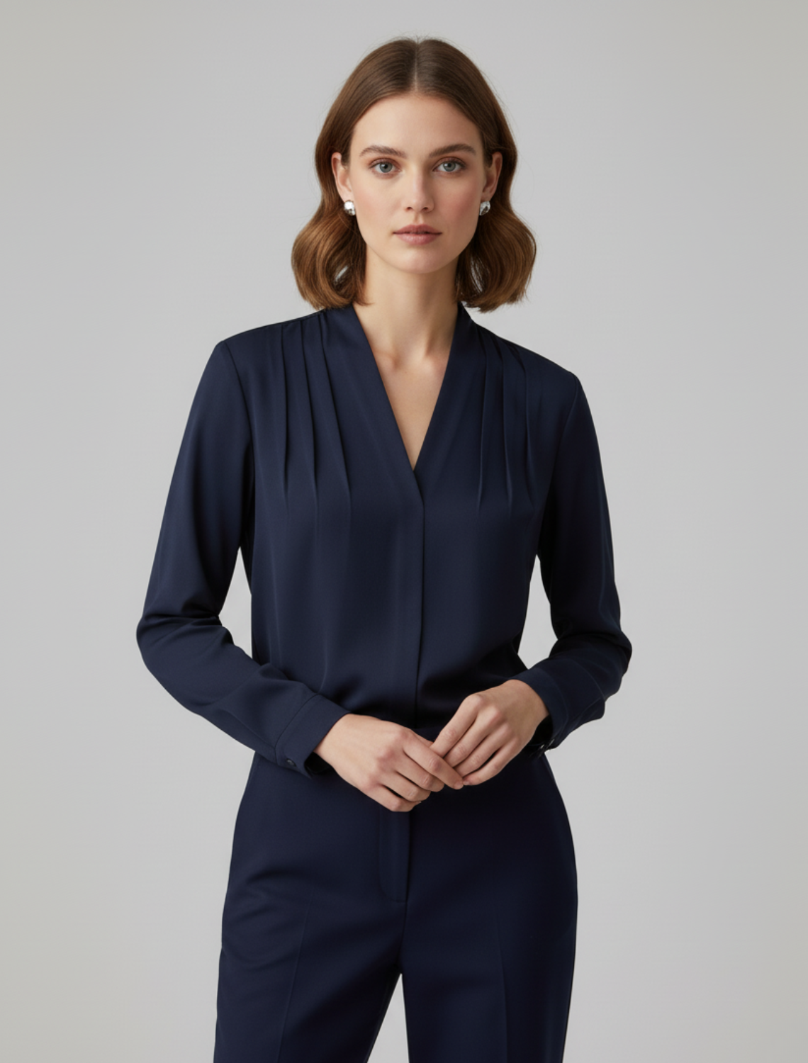 Lucille - Women's Puff Sleeve Satin Blouse with Tailored Waist