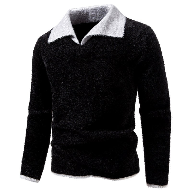 Luis - Men's Plush Textured Collared Polo Sweater 4