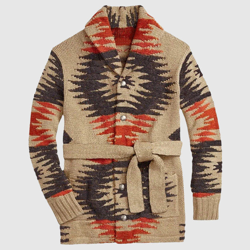 Luke - Men's Aztec-Print Cardigan with Shawl Collar