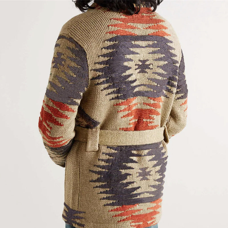Luke - Men's Aztec-Print Cardigan with Shawl Collar