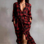 Mabel - Women's Plaid Long Sleeve Shirt Maxi Dress 2