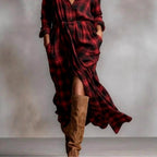 Mabel - Women's Plaid Long Sleeve Shirt Maxi Dress 3