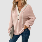 Magnolia - Women's Waffle-Knit Hoodie with Button Front