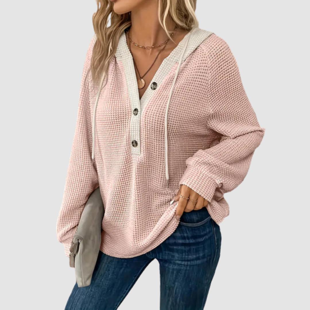 Magnolia - Women's Waffle-Knit Hoodie with Button Front