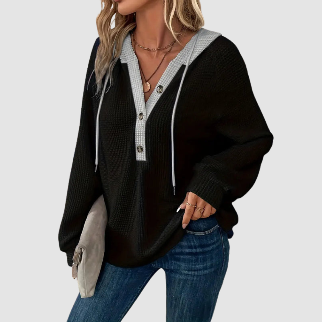 Magnolia - Women's Waffle-Knit Hoodie with Button Front