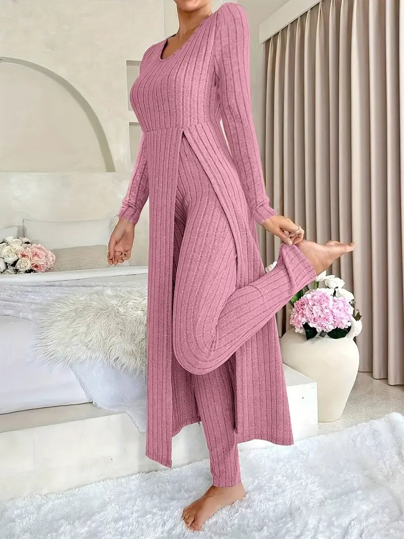 Marcella - Women's Ribbed Long-Sleeve Lounge Set