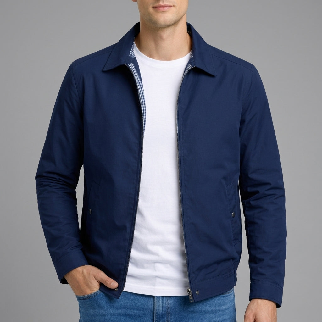 Marcello - Men's Zip-Front Harrington Jacket with Check Lining