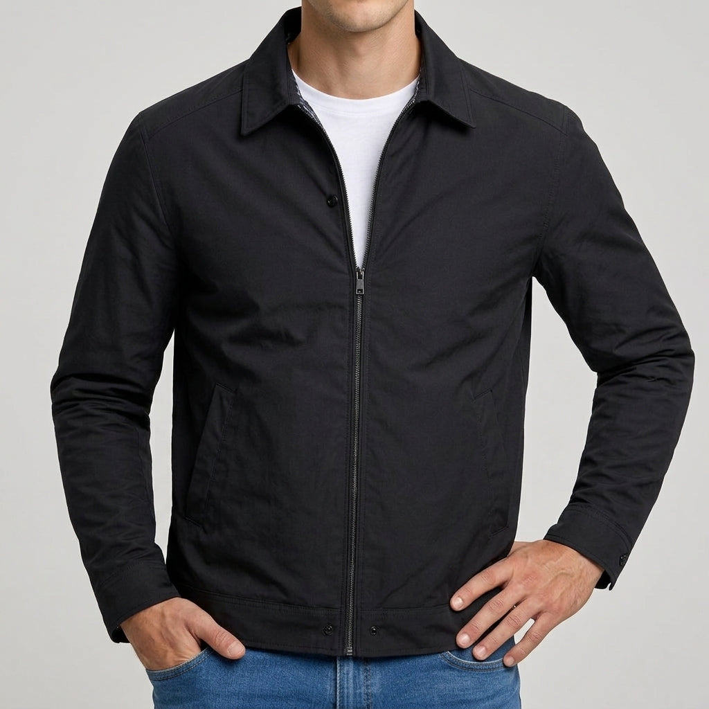 Marcello - Men's Zip-Front Harrington Jacket with Check Lining