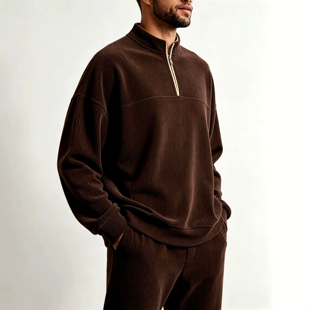 Marco - Men's Textured Cord-Style Half-Zip Pullover Sweatshirt 5