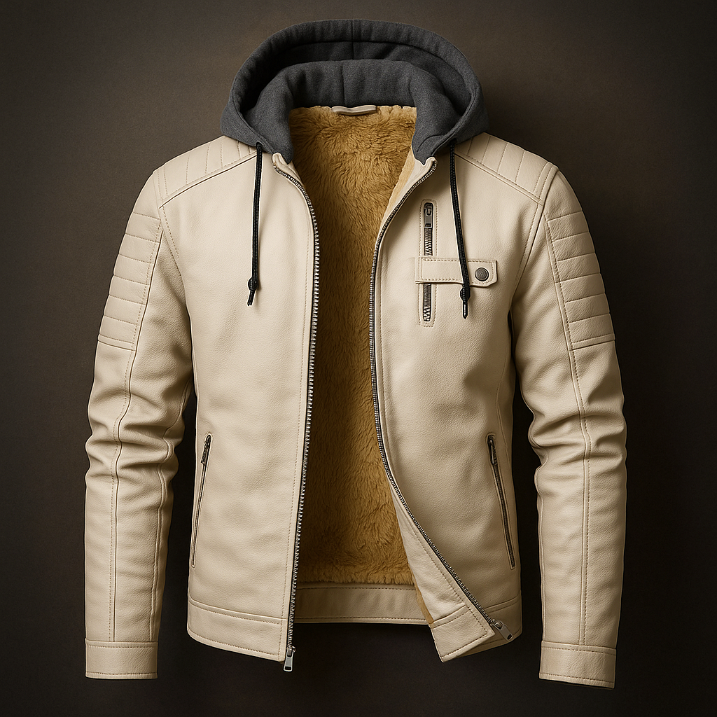 Marcus - Men's Quilted Leather Jacket with Removable Hood