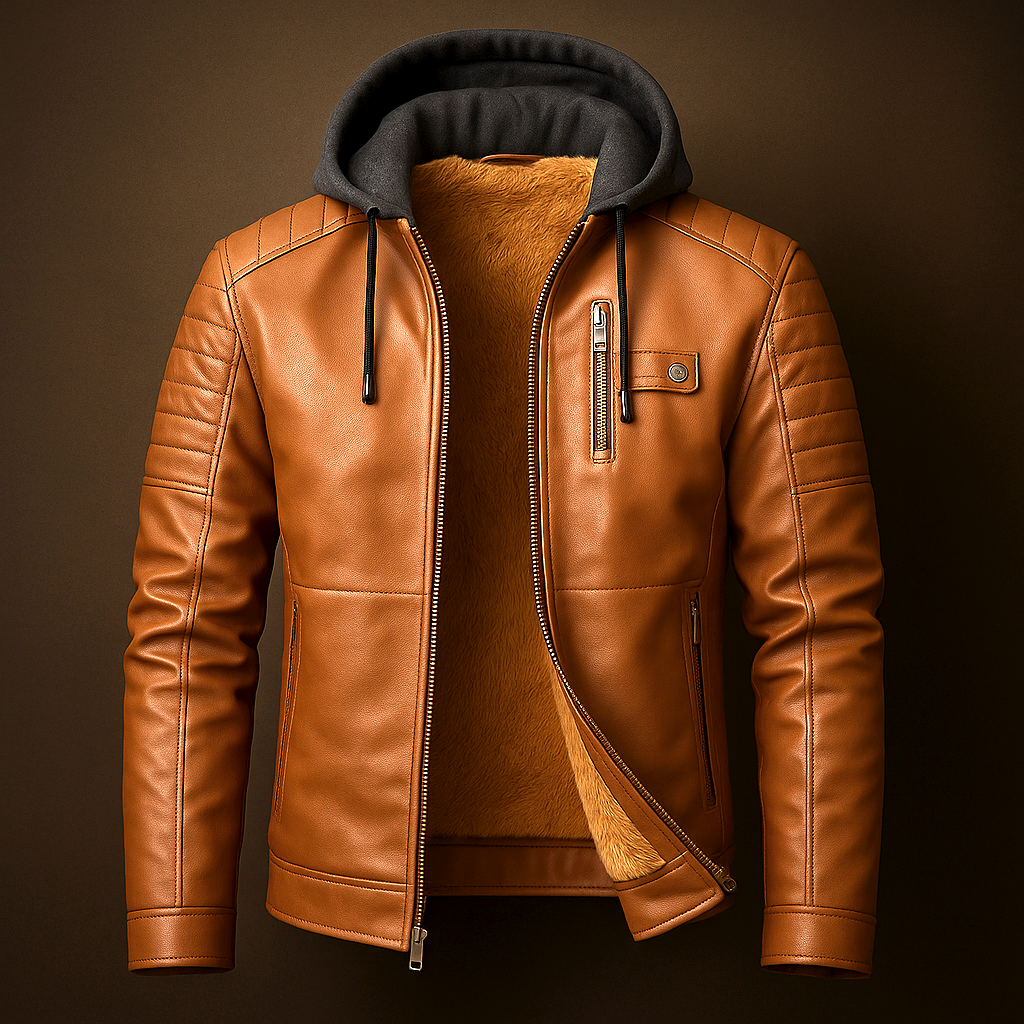 Marcus - Men's Quilted Leather Jacket with Removable Hood