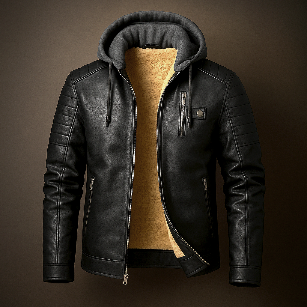 Marcus - Men's Quilted Leather Jacket with Removable Hood