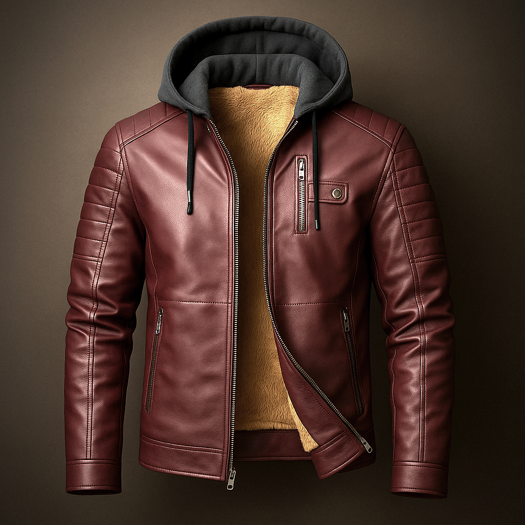 Marcus - Men's Quilted Leather Jacket with Removable Hood