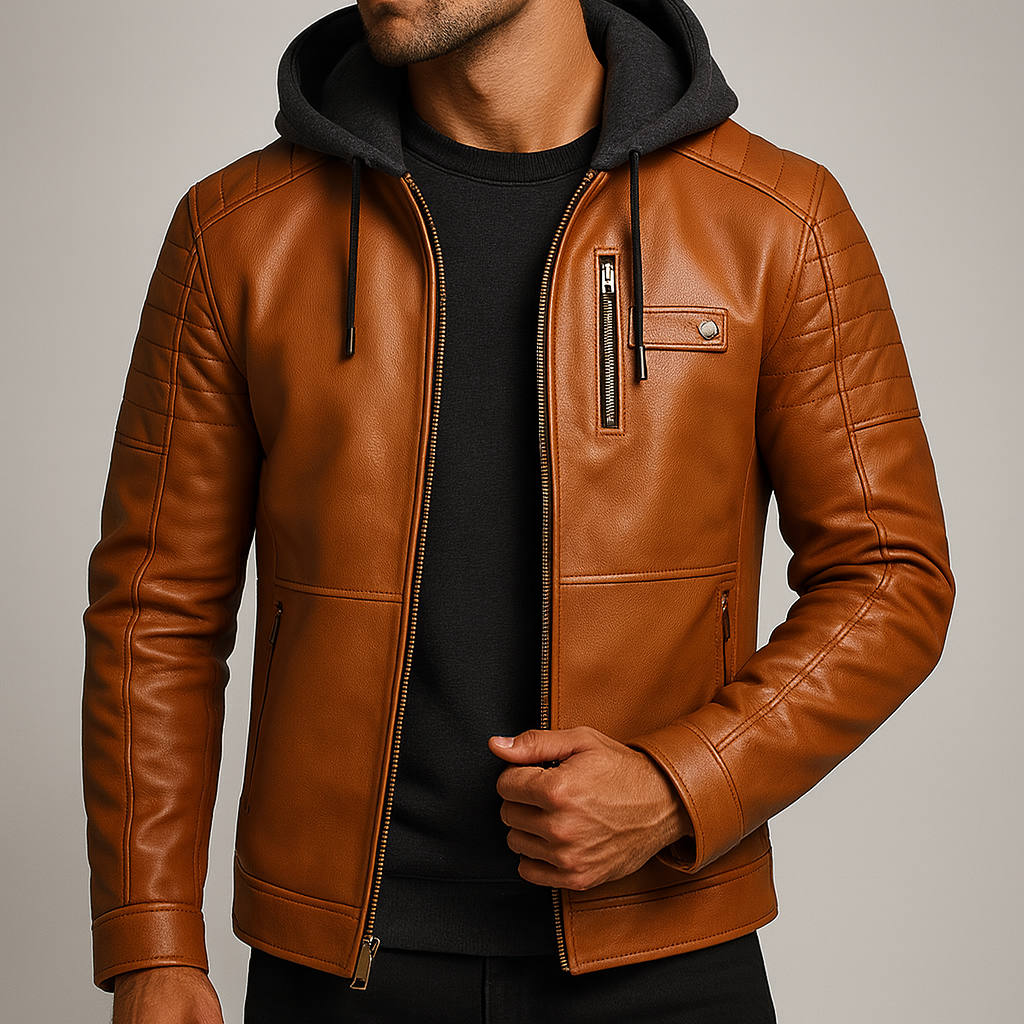 Marcus - Men's Quilted Leather Jacket with Removable Hood