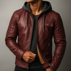 Marcus - Men's Quilted Leather Jacket with Removable Hood