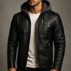 Marcus - Men's Quilted Leather Jacket with Removable Hood