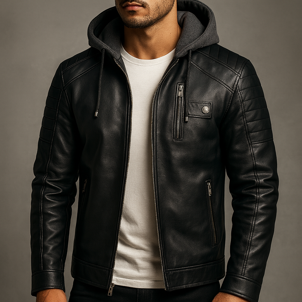 Marcus - Men's Quilted Leather Jacket with Removable Hood