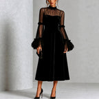 Marga - Women's High-Neck Long-Sleeve Evening Dress with Bell Cuffs 3