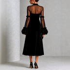 Marga - Women's High-Neck Long-Sleeve Evening Dress with Bell Cuffs 4