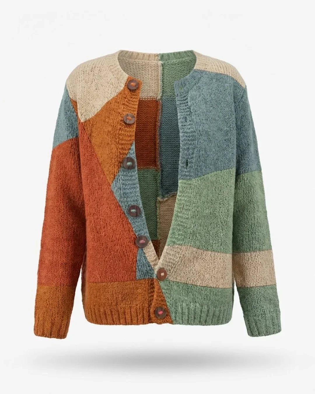 Margot - Women's Colorblock Patchwork Button-Front Cardigan