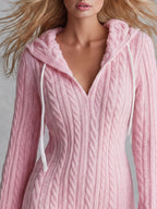Margot - Women's Hooded Cable-Knit V-Neck Mini Dress