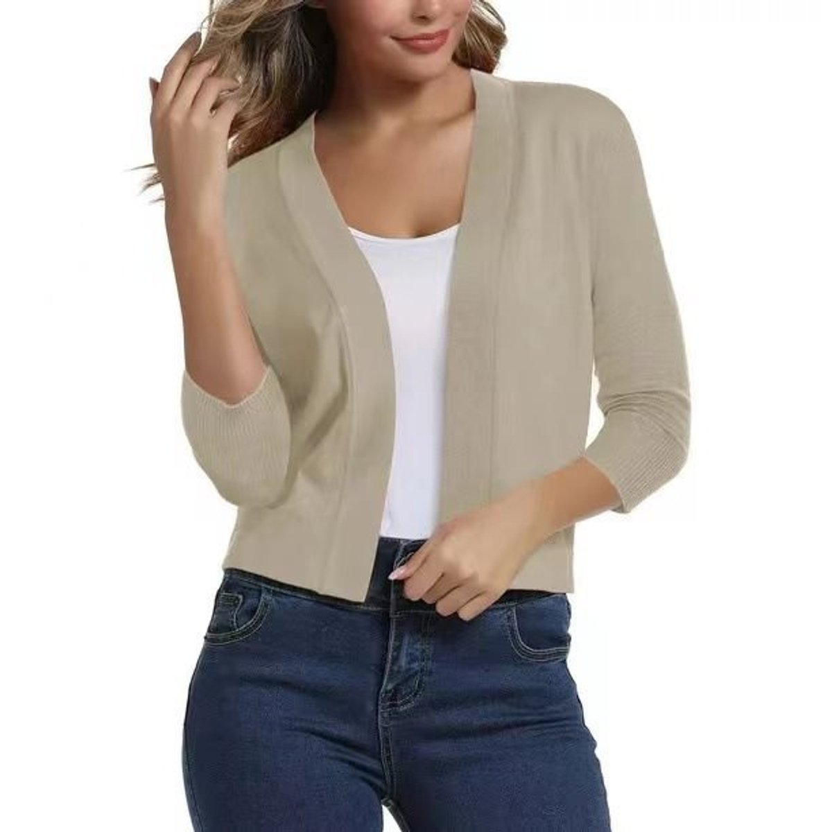 Margot - Women's Open-Front Sleeve Cropped Cardigan