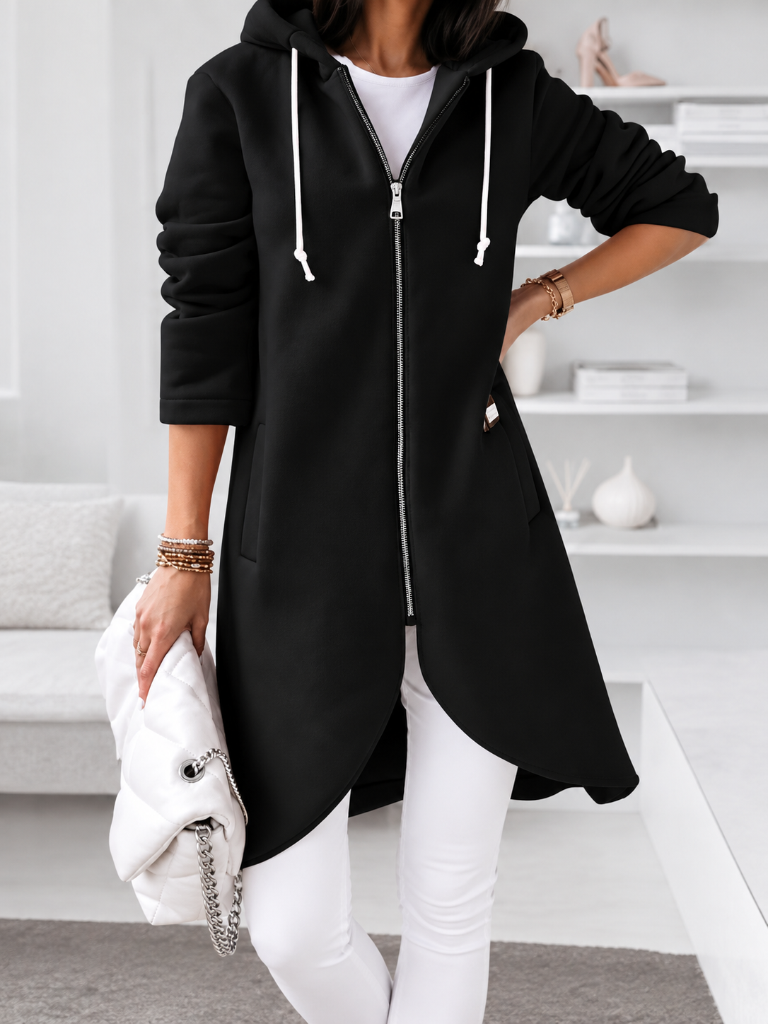 Margot - Women's Zip-Front Longline Hooded Jacket