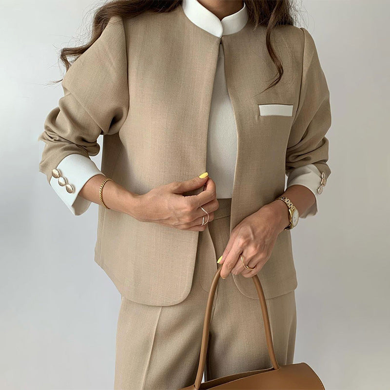 Marguerite - Women's Collarless Blazer & Pleated Straight Leg Trouser Set