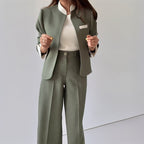 Marguerite - Women's Collarless Blazer & Pleated Straight Leg Trouser Set