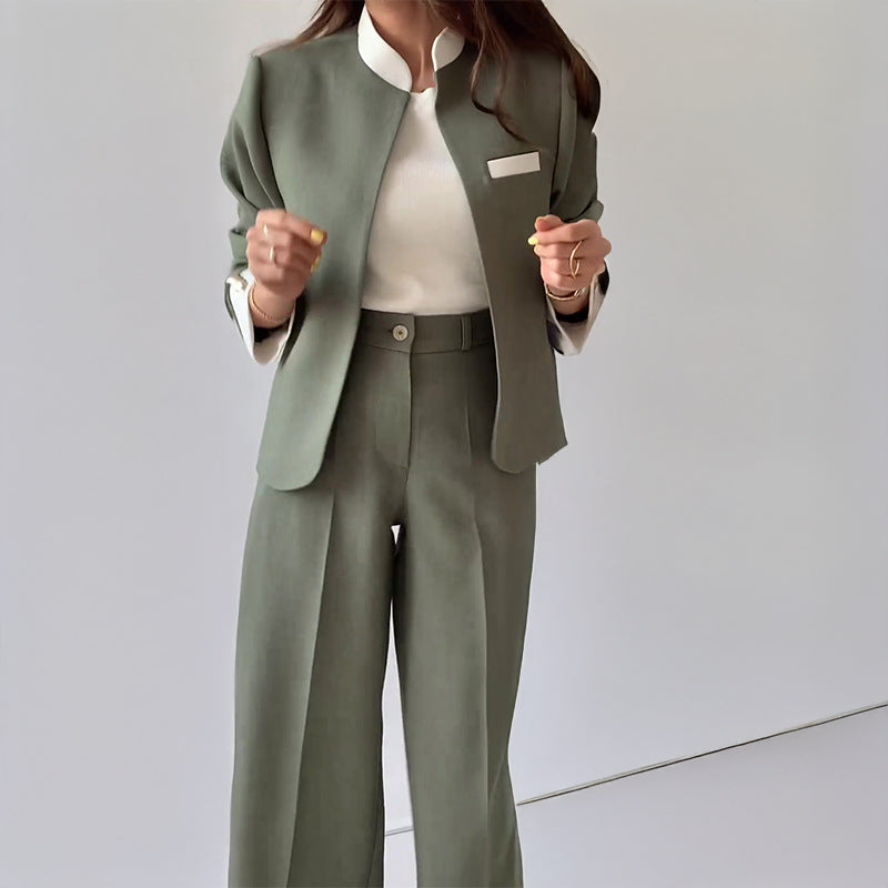 Marguerite - Women's Collarless Blazer & Pleated Straight Leg Trouser Set