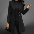 Marguerite - Women's Notch-Lapel Long Coat with Button Front