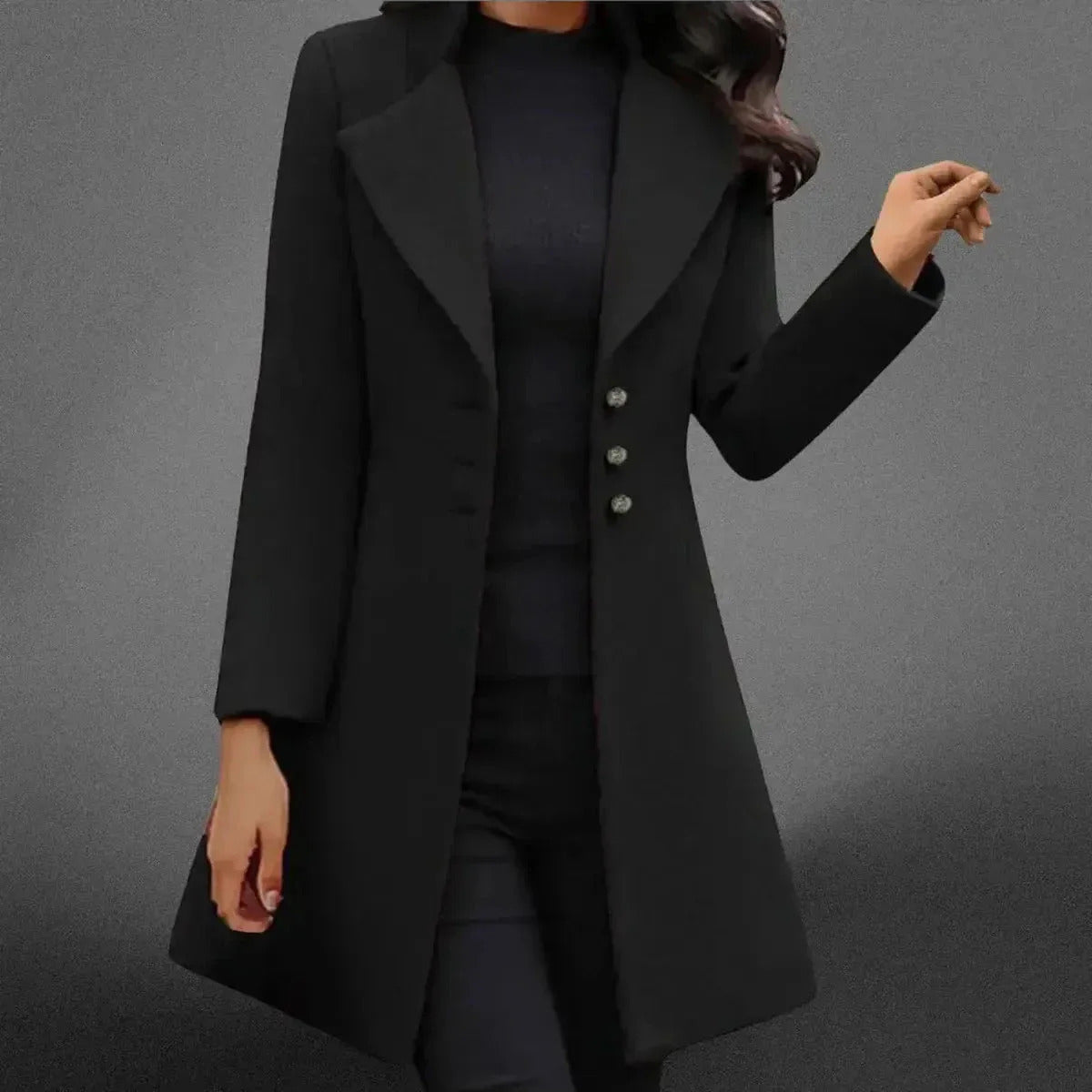 Marguerite - Women's Notch-Lapel Long Coat with Button Front