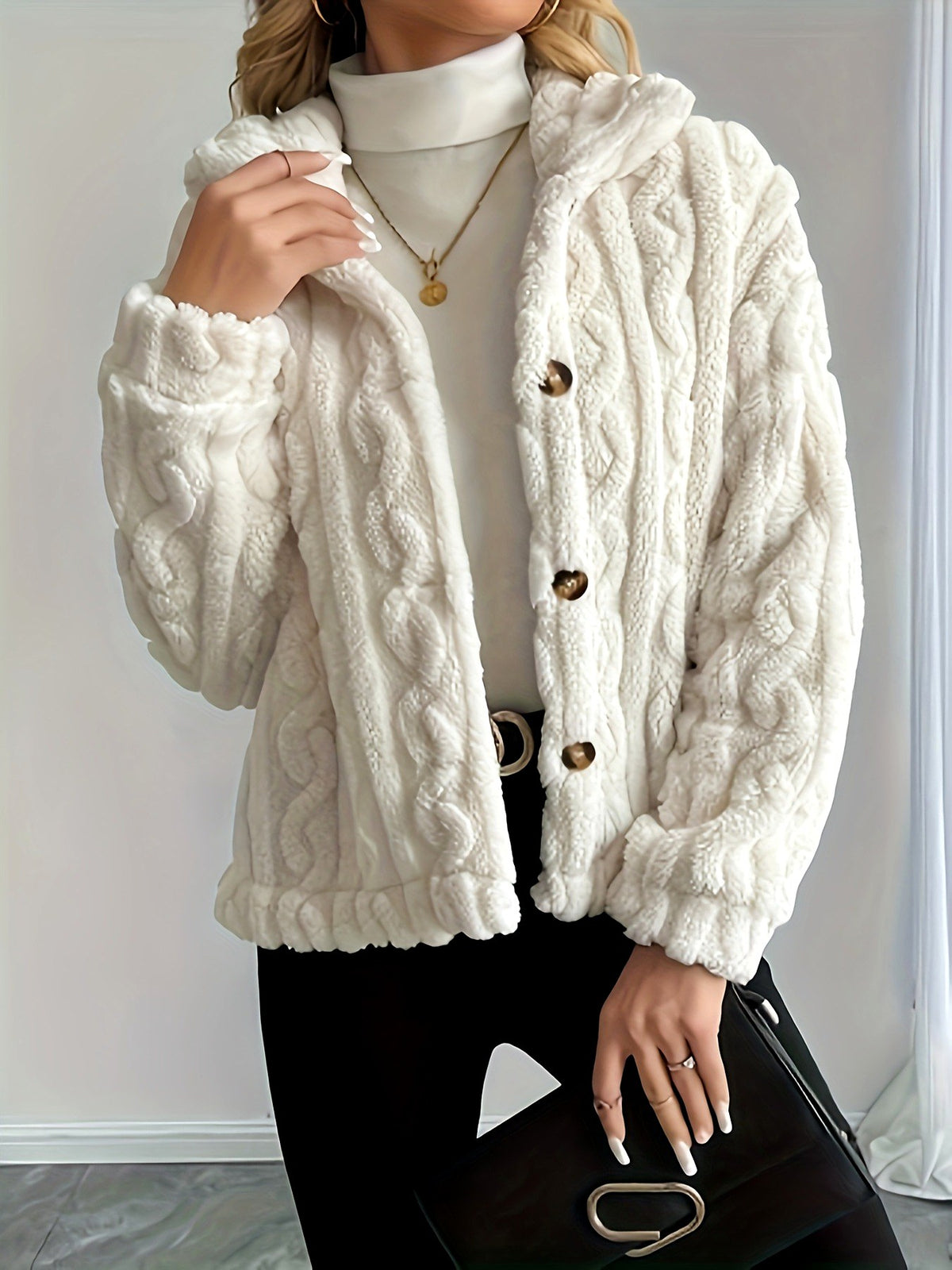 Marguerite - Women's Cropped Knit Sherpa Jacket 2