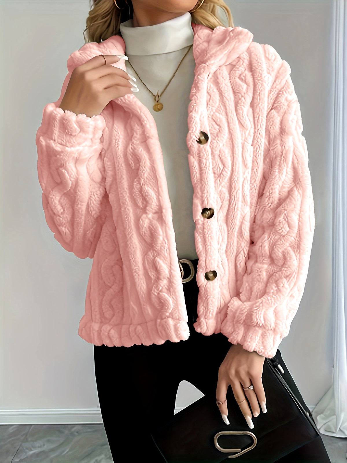 Marguerite - Women's Cropped Knit Sherpa Jacket 4