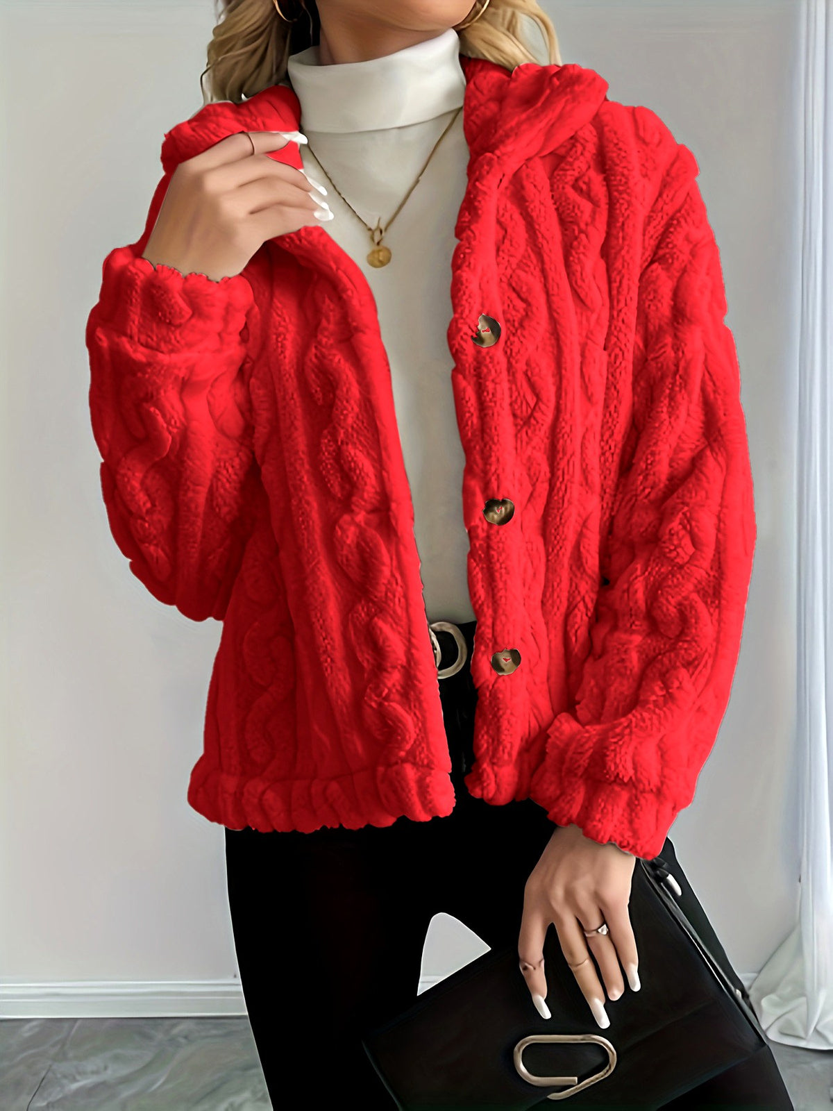 Marguerite - Women's Cropped Knit Sherpa Jacket 5